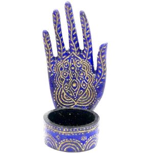 Candle Holder Mehndi Hand Blue