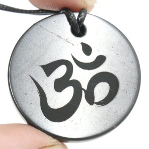 Genuine Shungite engraved Om symbol necklace